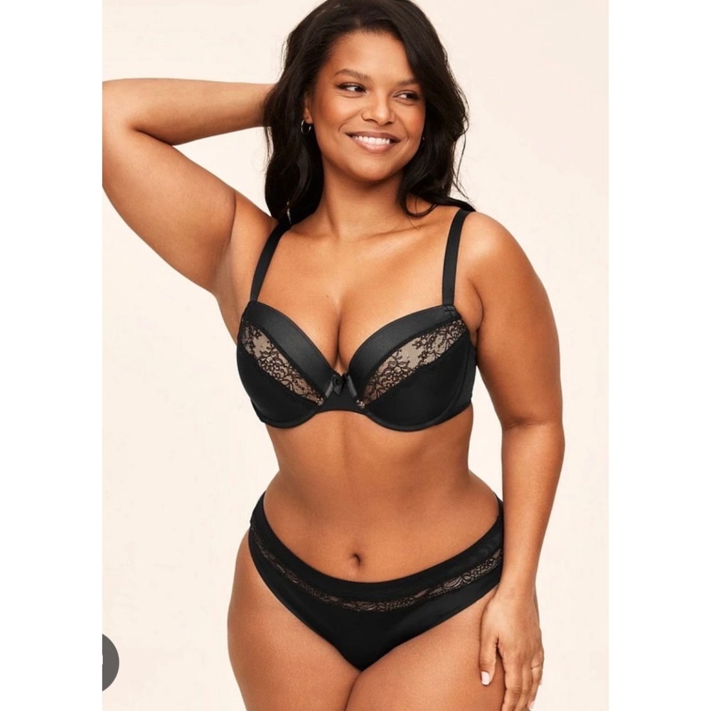 Adore‎ Me Andrelisa Balconette Bra Women 38I Black Lace Satin BR-08046-BAL